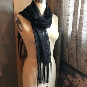 Black Lace w/ metallic emb & tassels Scarf